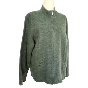 VTG Boiled Wool Talbots Women XL Full Zip Mock Neck Sweater Jacket Green